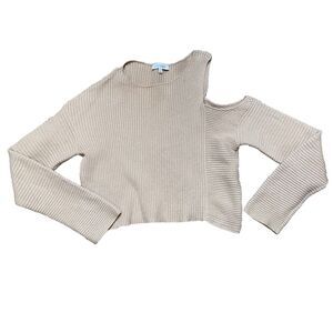 INTERMIX‎ Scoop Neck Sweater Medium Cold Shoulder Oatmeal Cashmere Blend